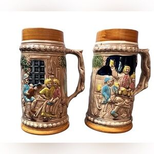 Vintage Wiesbaden Haus German Style Beer Steins Made in Japan Charming Pub Scene